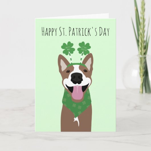 Carte Joyeuse St Patrick Day Chien Brun Vert (Devant)