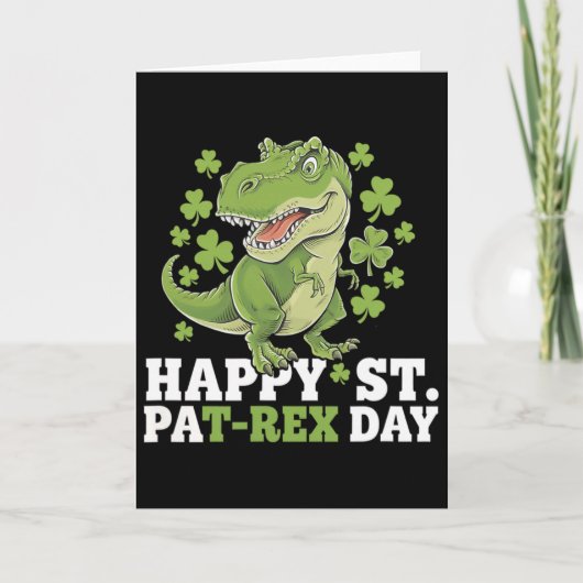 Carte Joyeuse St Patrick T-rex Et Trèfles St Patty (Devant)