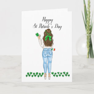 Carte Joyeuse St Patrick's Day Irlandaise Femme Clover H