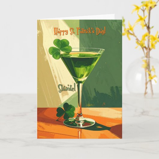 Carte Joyeuse St. Patrick's Day Martini Trèfle  (Fleur jaune)