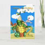 Carte Joyeuse tortue d'anniversaire fabriquant des châte (Devant)