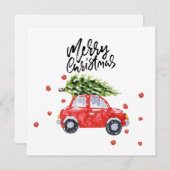 Carte Joyeuse voiture rouge de Noël avec sapin de Noël C (Devant / Derrière)