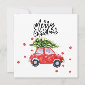 Carte Joyeuse voiture rouge de Noël avec sapin de Noël C (Devant)