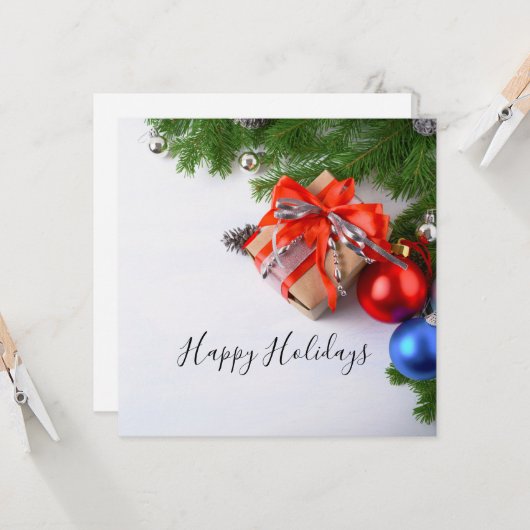 Carte Joyeuses fêtes À feuillage persistant ornements de (Devant/Arrière en situation)