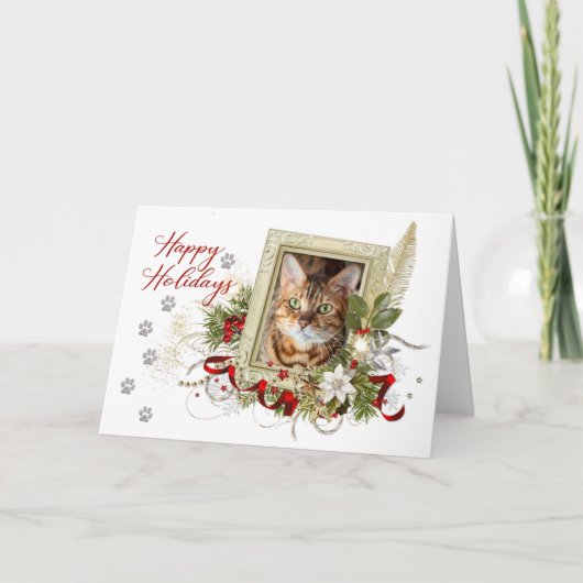Carte Joyeuses Fêtes avec Chat et Motif Empreinte  (Devant)
