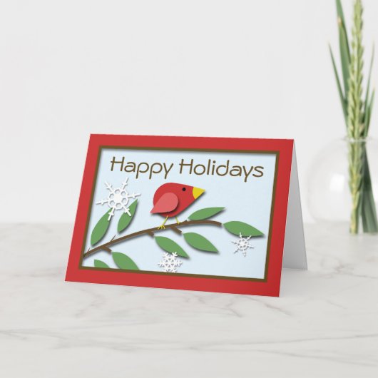 Carte "Joyeuses Fêtes" avec oiseau rouge sur une b (Devant)
