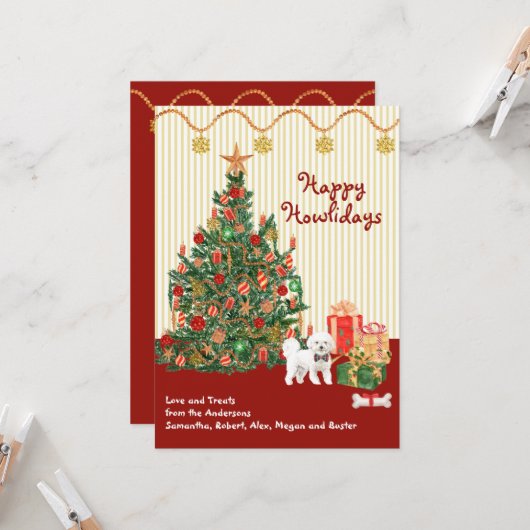 Carte Joyeuses fêtes Bichon Frise Noël (Devant/Arrière en situation)