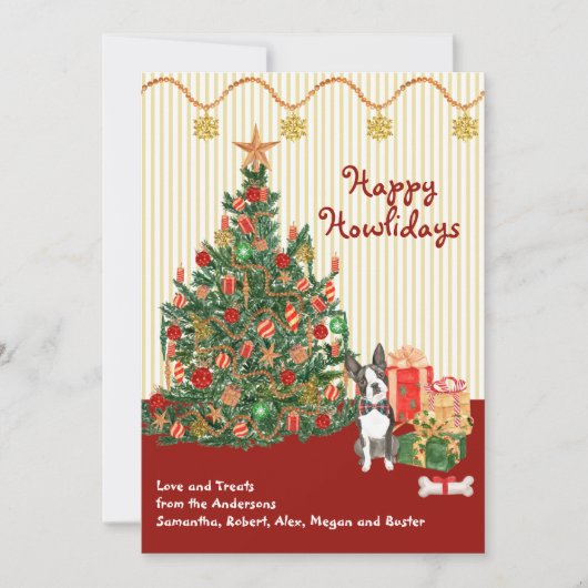 Carte Joyeuses fêtes Boston Terrier Tree Noël (Devant)