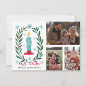 Carte Joyeuses fêtes bougie main dessinée sur 3 photos (Devant)