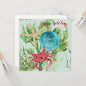 Carte Joyeuses Fêtes Carré côtier crabe rouge Bienvenue (Devant/Arrière en situation)