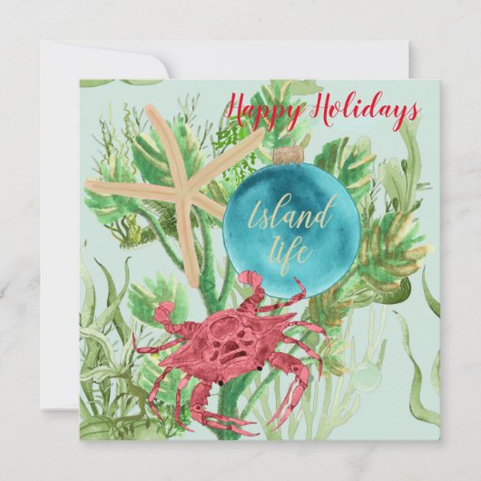 Carte Joyeuses Fêtes Carré côtier crabe rouge Bienvenue (Devant)