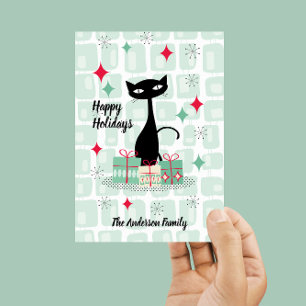 Carte Joyeuses fêtes, Chat de Noël atomique