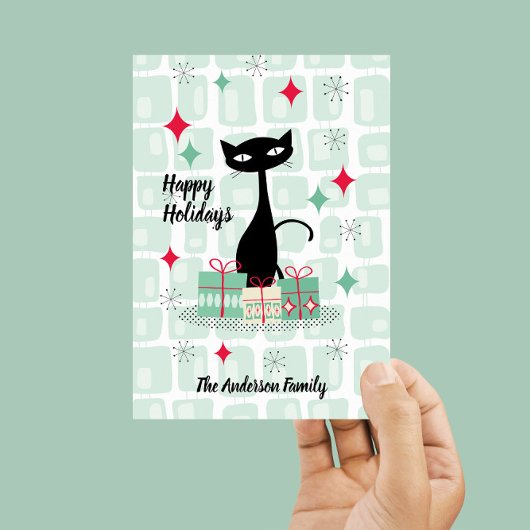 Carte Joyeuses fêtes, Chat de Noël atomique