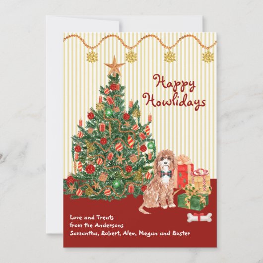 Carte Joyeuses fêtes Comment Cavapoo présente un arbre (Devant)