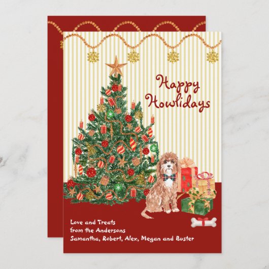 Carte Joyeuses fêtes Comment Cavapoo présente un arbre (Devant / Derrière)