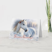 Carte Joyeuses Fêtes de Noël Belle Neige Cheval (Devant)