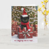 Carte Joyeuses fêtes de Noël Cute Black Cat (Fleur jaune)