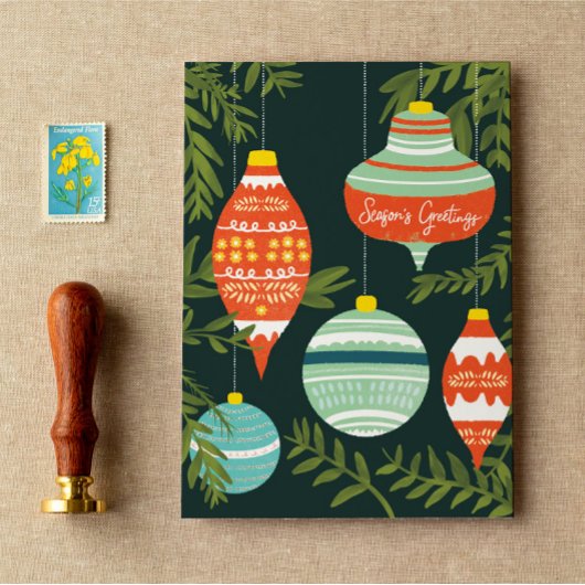 Carte Joyeuses Fêtes des ornements de Noël rétro