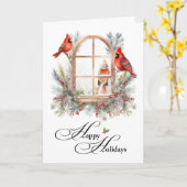 Carte Joyeuses fêtes d'hiver Cardinal Birds (Fleur jaune)