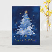 Carte Joyeuses fêtes Elegant Marine Arbre de Noël Or (Fleur jaune)