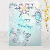 Carte Joyeuses Fêtes Flocon de Neige Bleu Glacé (Fleur jaune)