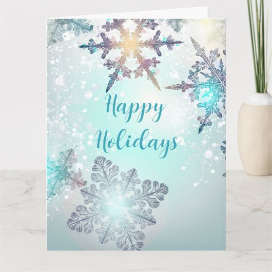 Carte Joyeuses Fêtes Flocon de Neige Bleu Glacé (Devant)
