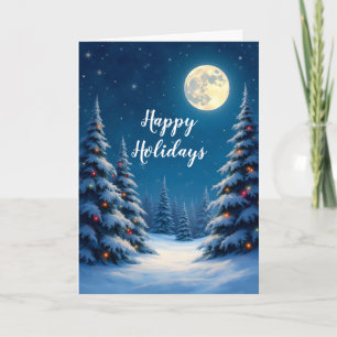 Carte Joyeuses Fêtes forêt enneigée au clair de lune