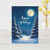 Carte Joyeuses Fêtes forêt enneigée au clair de lune (Fleur jaune)