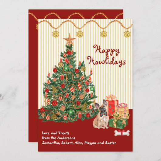 Carte Joyeuses fêtes Française Bulldog Dog Tree présente (Devant / Derrière)