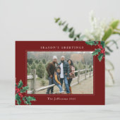 Carte Joyeuses Fêtes Holly Rouge Noël Classique (Debout devant)