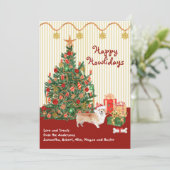 Carte Joyeuses fêtes Howliday Corgi Tree présente (Debout devant)