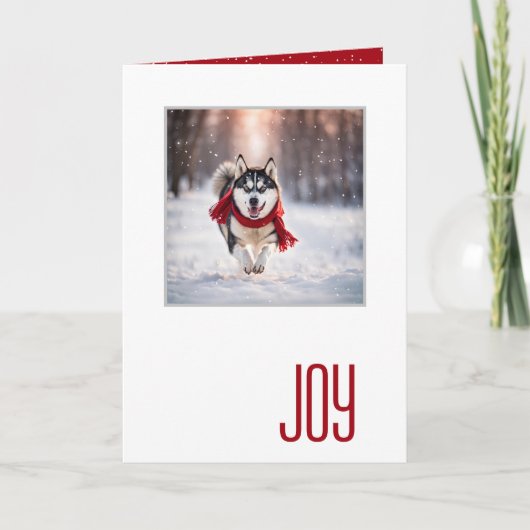 Carte Joyeuses Fêtes Husky Avec une Écharpe Rouge (Devant)