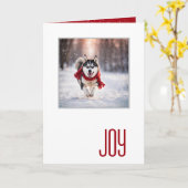 Carte Joyeuses Fêtes Husky Avec une Écharpe Rouge (Fleur jaune)