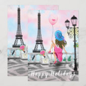 Carte Joyeuses fêtes - i Love Paris - Femme avec ballon (Devant / Derrière)