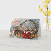 Carte Joyeuses Fêtes Noël Adorables Chatons (Fleur jaune)