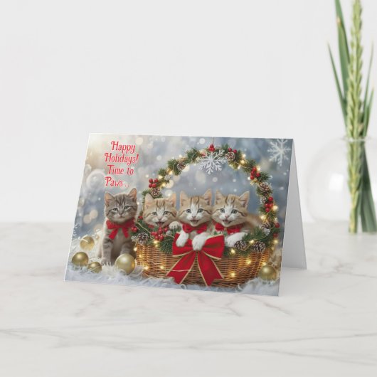 Carte Joyeuses Fêtes Noël Adorables Chatons (Devant)