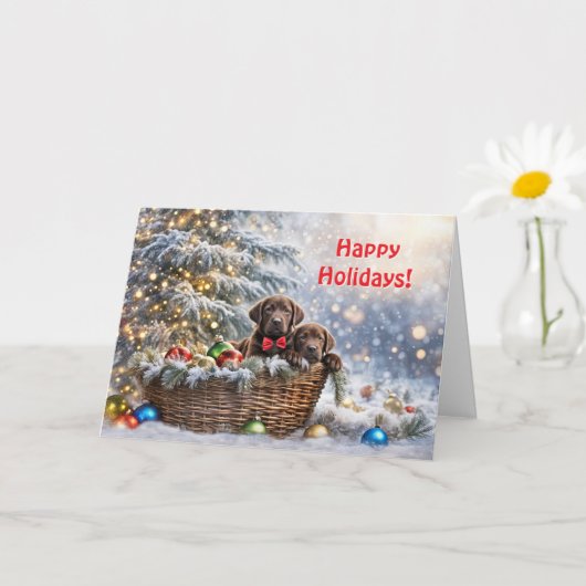 Carte Joyeuses fêtes Noël avec chocolat Labrador (Petite plante)