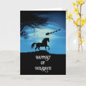 Carte Joyeuses fêtes Noël avec Horse Watching Père Noël (Fleur jaune)