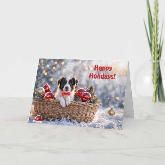 Carte Joyeuses fêtes Noël jolie frontière Collie Puppy (Devant)