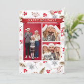 Carte Joyeuses fêtes Noël Moderne Fir Holly 3 Photo (Debout devant)