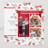 Carte Joyeuses fêtes Noël Moderne Fir Holly 3 Photo (Devant / Derrière)