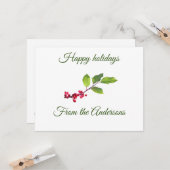 Carte Joyeuses fêtes nom de lieu de la branche de houx (Devant/Arrière en situation)