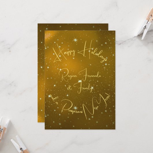 Carte Joyeuses Fêtes Nouvelle Année Étoiles Or Typograph (Devant/Arrière en situation)