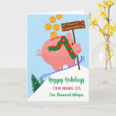 Carte Joyeuses fêtes pour le conseiller financier Piggy  (Fleur jaune)