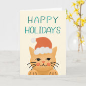 Carte Joyeuses fêtes Santa Hat Chat Noël (Fleur jaune)