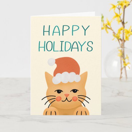Carte Joyeuses fêtes Santa Hat Chat Noël (Fleur jaune)