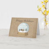Carte Joyeuses fêtes Snowglobe à Noël Brown (Fleur jaune)