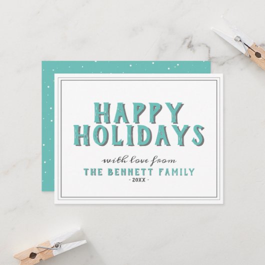 Carte Joyeuses Fêtes Typographie Turquoise Noël (Devant/Arrière en situation)