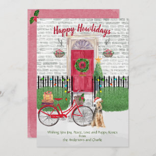 Carte Joyeuses fêtes Welsh Terrier Vélo Porte rouge