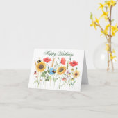 Carte Joyeuses fleurs d'aquarelle d'anniversaire (Fleur jaune)